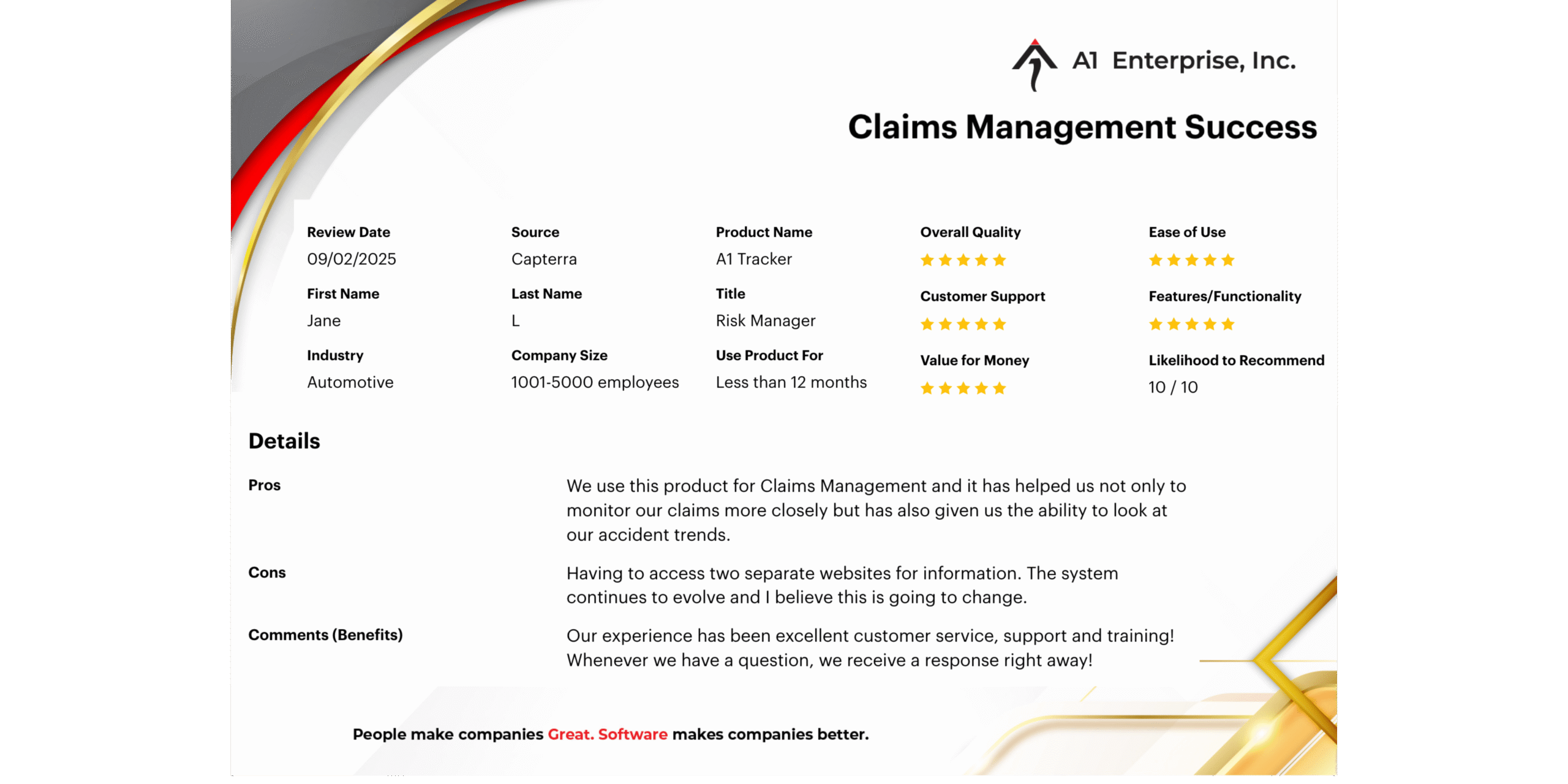 A1 Tracker Claims Management Software Review Enterprise Risk Management ERM